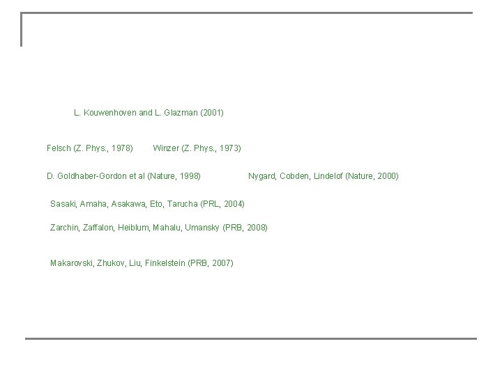 L. Kouwenhoven and L. Glazman (2001) Felsch (Z. Phys. , 1978) Winzer (Z. Phys. L. Kouwenhoven and L. Glazman (2001) Felsch (Z. Phys. , 1978) Winzer (Z. Phys.