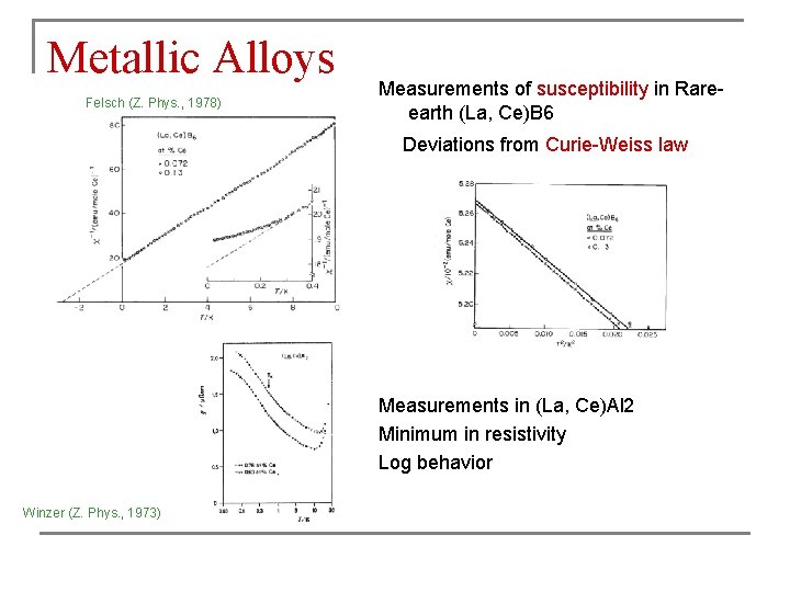 Metallic Alloys Felsch (Z. Phys. , 1978) Measurements of susceptibility in Rareearth (La, Ce)B Metallic Alloys Felsch (Z. Phys. , 1978) Measurements of susceptibility in Rareearth (La, Ce)B