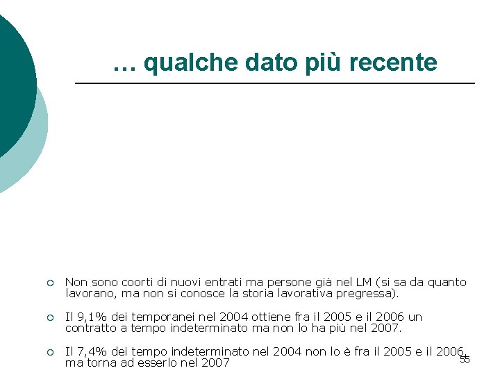 … qualche dato più recente ¡ Non sono coorti di nuovi entrati ma persone