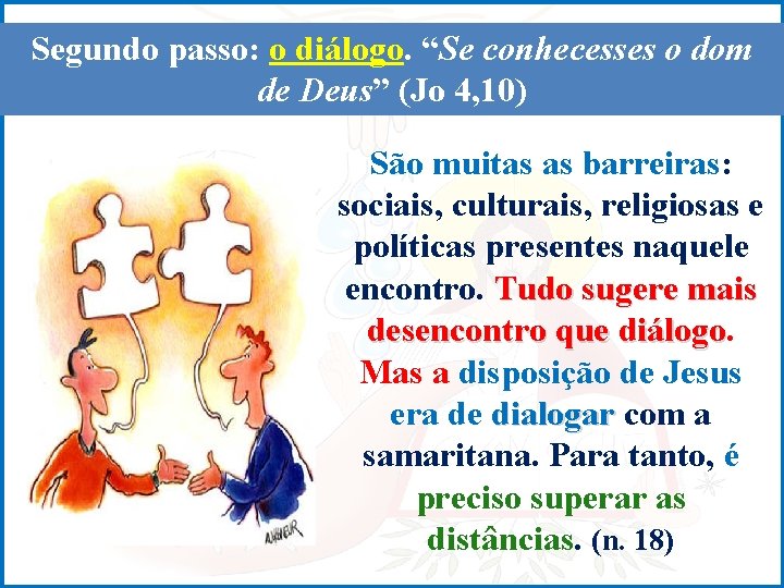 Segundo passo: o diálogo. “Se conhecesses o dom de Deus” (Jo 4, 10) São