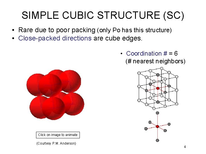 SIMPLE CUBIC STRUCTURE (SC) • Rare due to poor packing (only Po has this