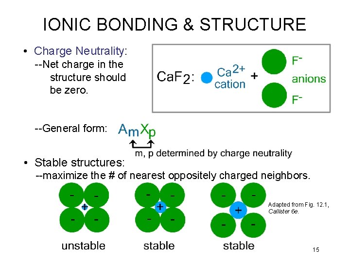 IONIC BONDING & STRUCTURE • Charge Neutrality: --Net charge in the structure should be
