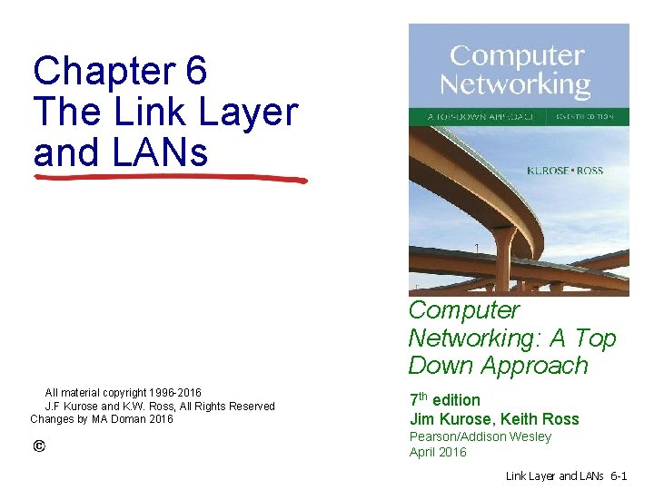 Chapter 6 The Link Layer and LANs Computer Networking: A Top Down Approach All