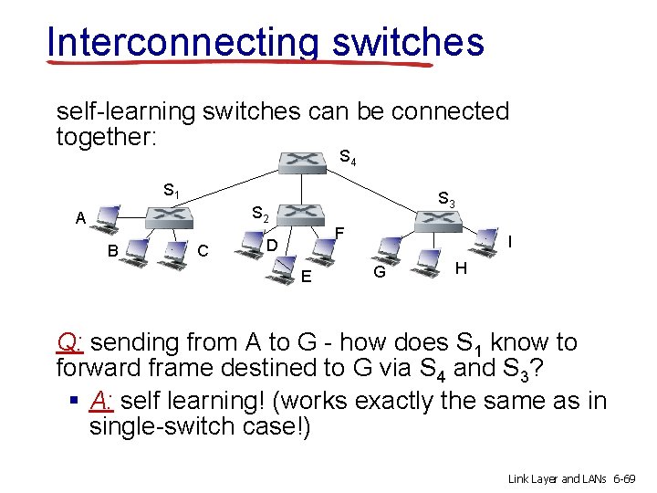 Interconnecting switches self-learning switches can be connected together: S 4 S 1 S 3