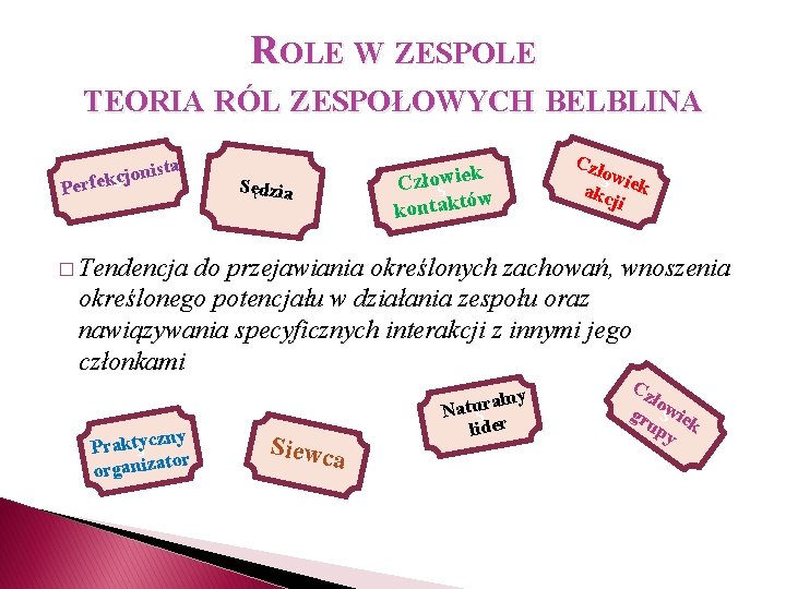ROLE W ZESPOLE TEORIA RÓL ZESPOŁOWYCH BELBLINA ista n o j c k s ROLE W ZESPOLE TEORIA RÓL ZESPOŁOWYCH BELBLINA ista n o j c k s