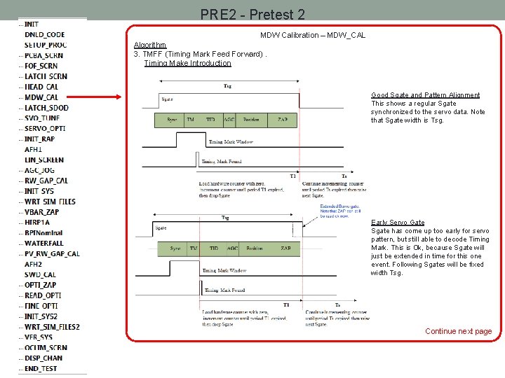 PRE 2 - Pretest 2 MDW Calibration – MDW_CAL Algorithm 3. TMFF (Timing Mark