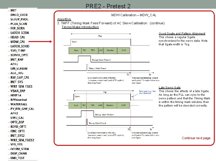 PRE 2 - Pretest 2 MDW Calibration – MDW_CAL Algorithm 3. TMFF (Timing Mark