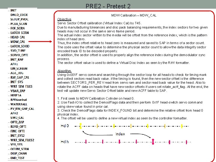 PRE 2 - Pretest 2 MDW Calibration – MDW_CAL Objective Servo Sector Offset calibration