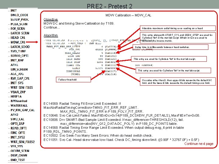 PRE 2 - Pretest 2 MDW Calibration – MDW_CAL Objective MDW DC and timing