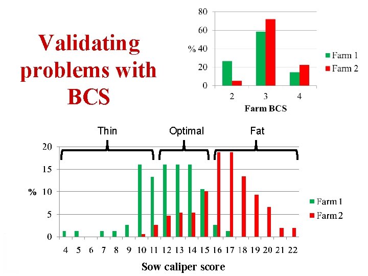 Validating problems with BCS Thin Optimal Sow caliper score Fat 