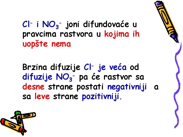 Cl- i NO 3 - joni difundovaće u pravcima rastvora u kojima ih uopšte