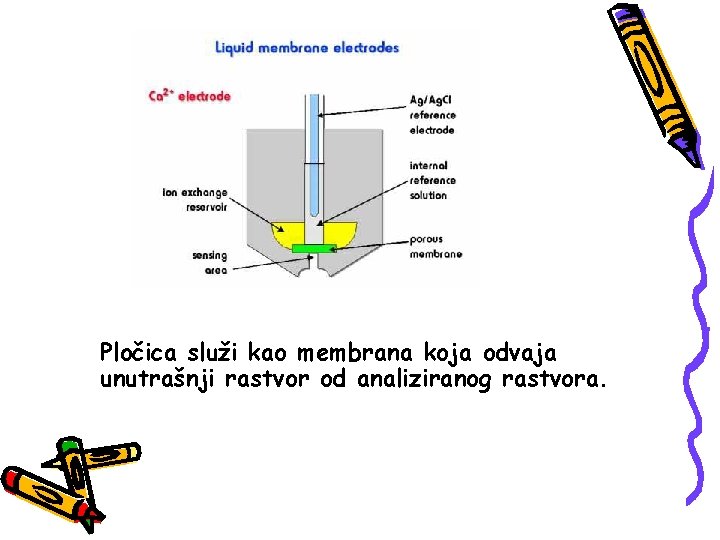 Pločica služi kao membrana koja odvaja unutrašnji rastvor od analiziranog rastvora. 