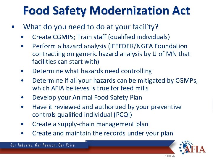 Food Safety Modernization Act • What do you need to do at your facility?
