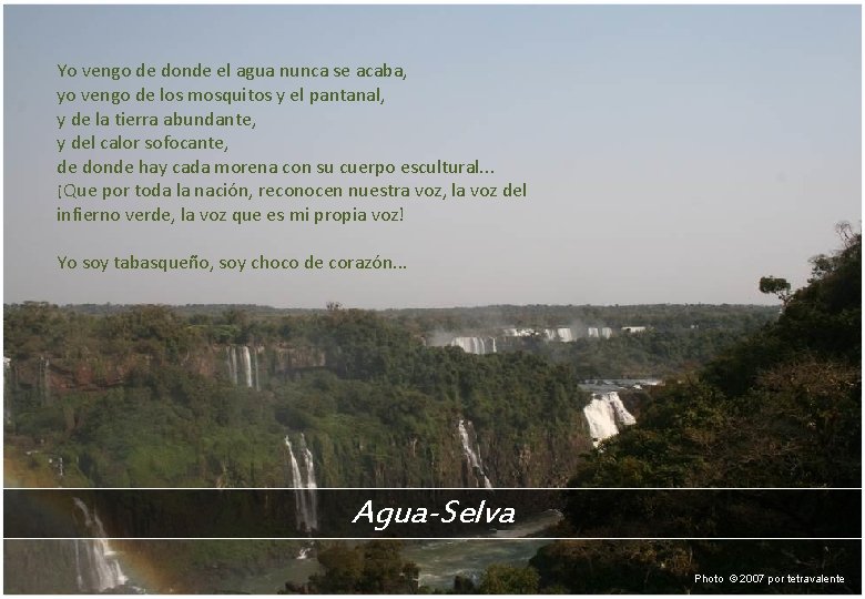 Yo vengo de donde el agua nunca se acaba, yo vengo de los mosquitos