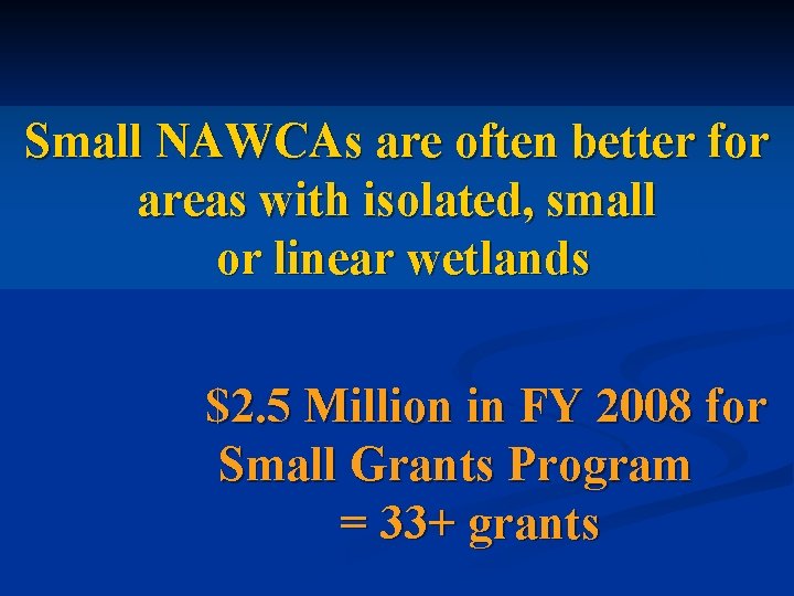 Small NAWCAs are often better for areas with isolated, small or linear wetlands $2.