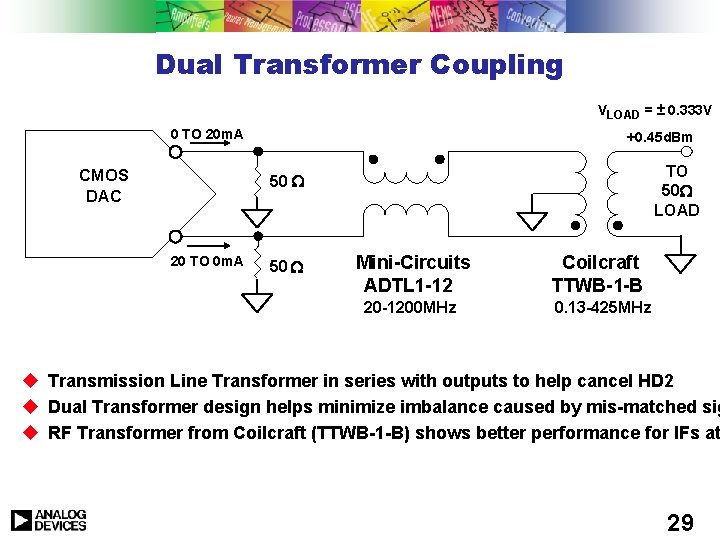 Dual Transformer Coupling VLOAD = ± 0. 333 V 0 TO 20 m. A Dual Transformer Coupling VLOAD = ± 0. 333 V 0 TO 20 m. A