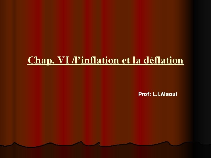 Chap. VI /l’inflation et la déflation Prof: L. l. Alaoui 