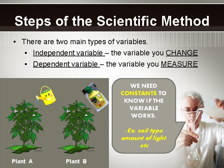 Steps of the Scientific Method • There are two main types of variables. •