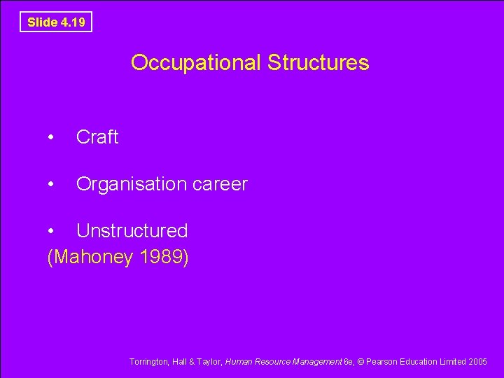 Slide 4. 19 Occupational Structures • Craft • Organisation career • Unstructured (Mahoney 1989)