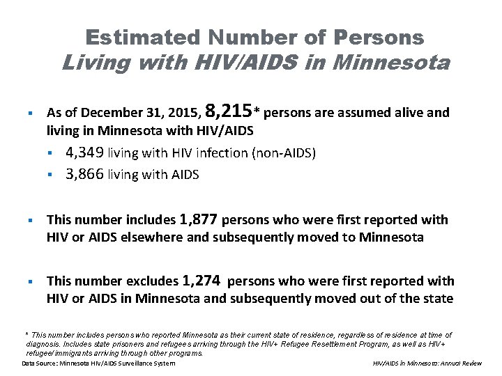 Estimated Number of Persons Living with HIV/AIDS in Minnesota § As of December 31,