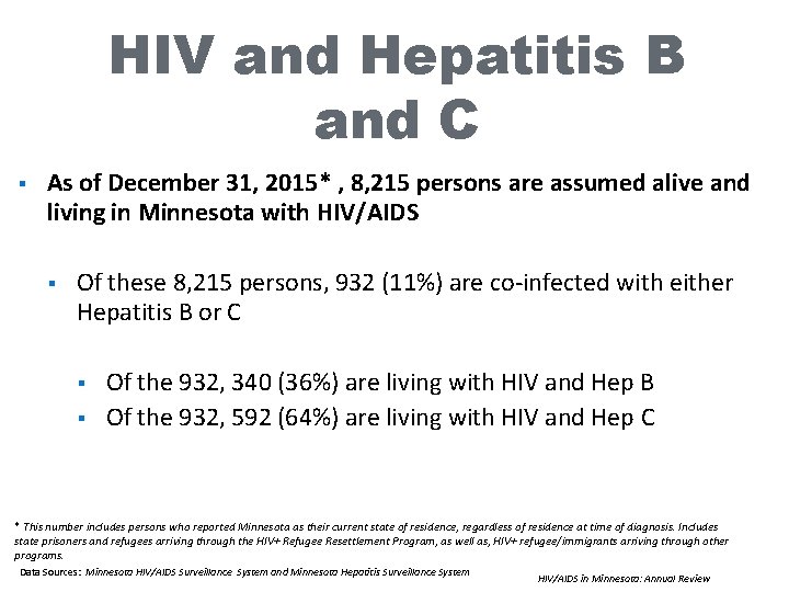 HIV and Hepatitis B and C § As of December 31, 2015* , 8,