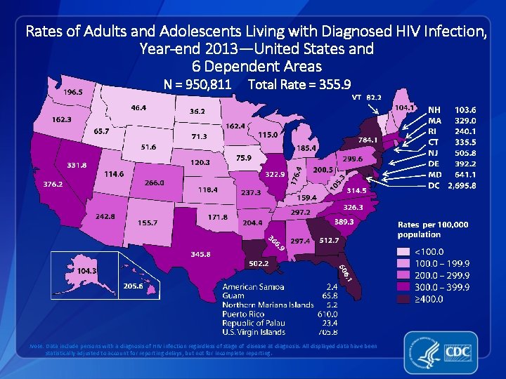 Rates of Adults and Adolescents Living with Diagnosed HIV Infection, Year-end 2013—United States and