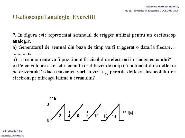 Masurarea marimilor electrice, an III - Facultatea de Energetica U. P. B. 2019 -2020