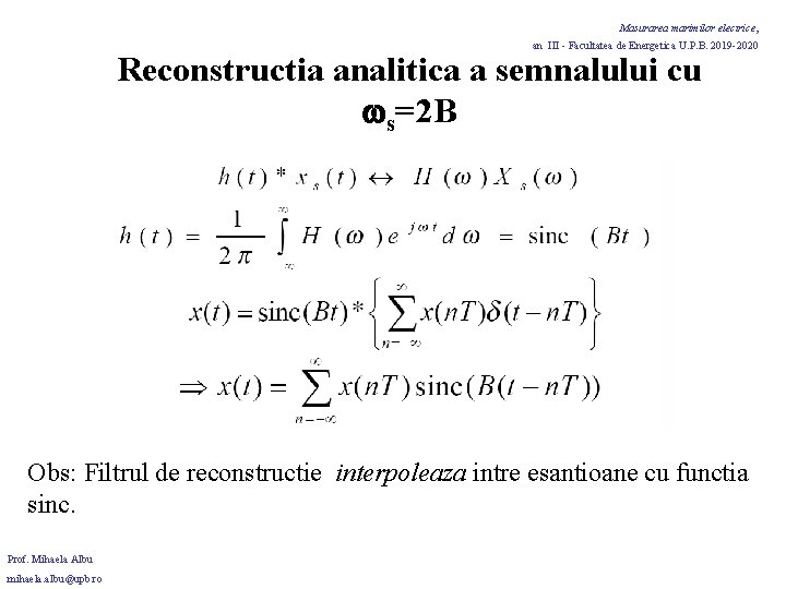 Masurarea marimilor electrice, an III - Facultatea de Energetica U. P. B. 2019 -2020