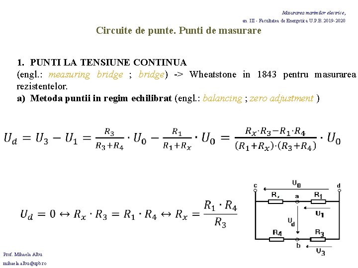 Masurarea marimilor electrice, an III - Facultatea de Energetica U. P. B. 2019 -2020