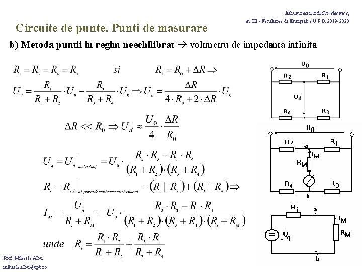 Masurarea marimilor electrice, Circuite de punte. Punti de masurare an III - Facultatea de