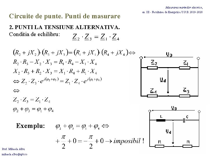 Masurarea marimilor electrice, Circuite de punte. Punti de masurare 2. PUNTI LA TENSIUNE ALTERNATIVA.