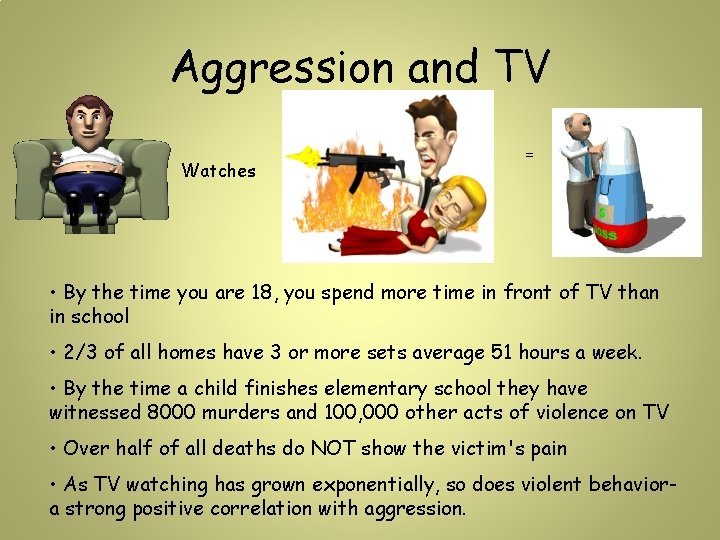 Aggression and TV Watches = • By the time you are 18, you spend