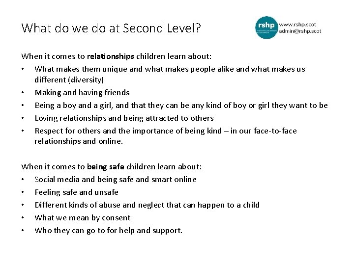 What do we do at Second Level? When it comes to relationships children learn