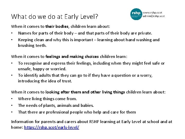 What do we do at Early Level? When it comes to their bodies, children