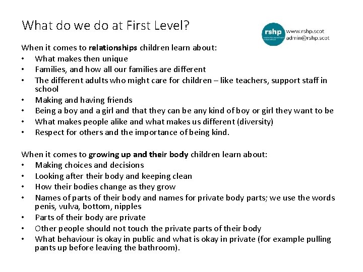 What do we do at First Level? When it comes to relationships children learn