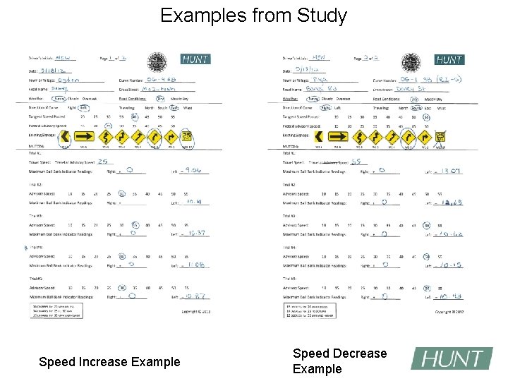 Examples from Study Speed Increase Example Speed Decrease Example 