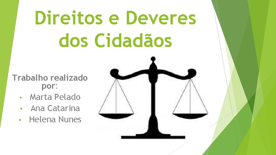 Direitos e Deveres dos Cidadãos Trabalho realizado por: • Marta Pelado • Ana Catarina
