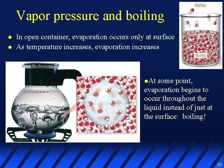 Vapor pressure and boiling l l In open container, evaporation occurs only at surface