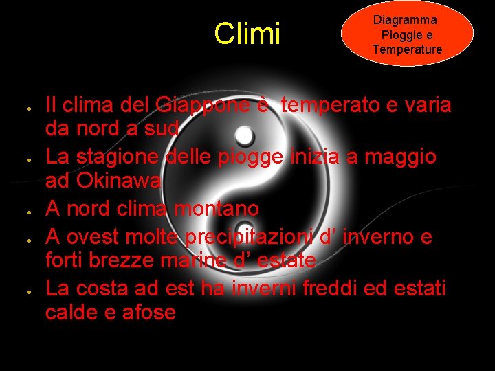 Climi Diagramma Pioggie e Temperature Il clima del Giappone è temperato e varia da