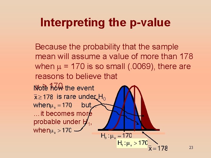 Interpreting the p-value Because the probability that the sample mean will assume a value
