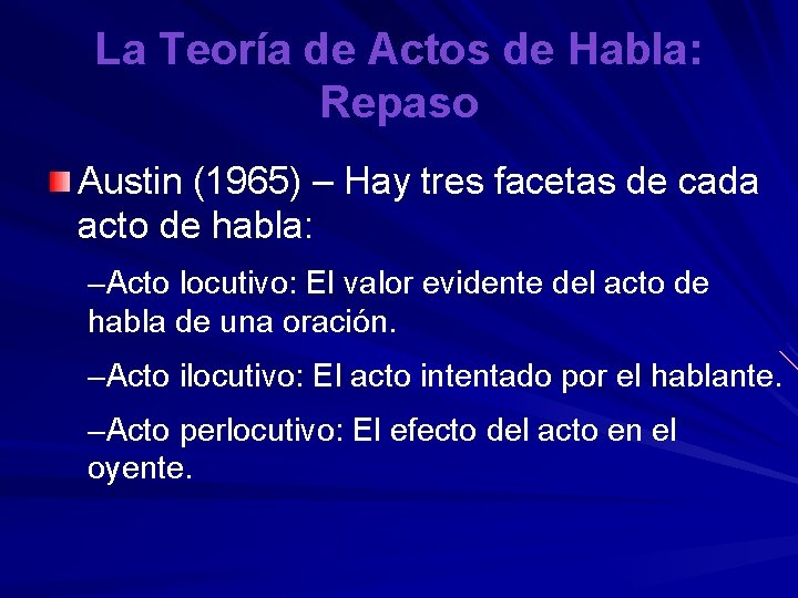 La Teoría de Actos de Habla: Repaso Austin (1965) – Hay tres facetas de