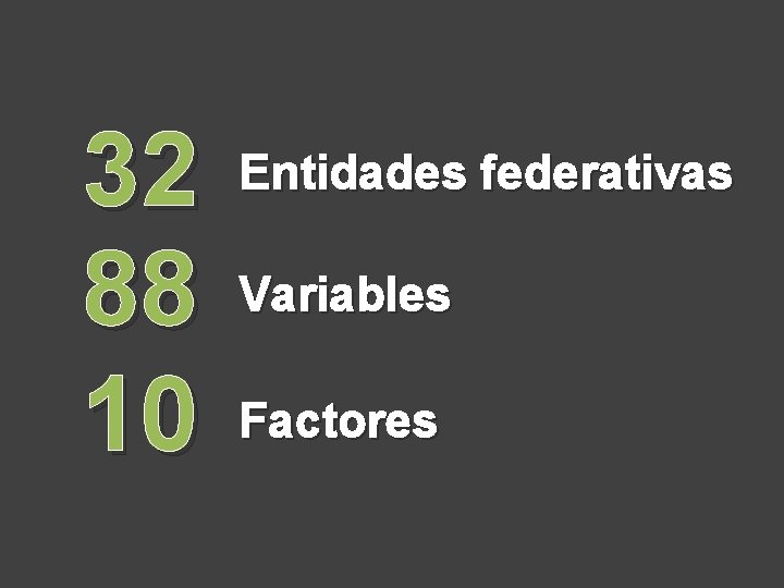 32 88 10 Entidades federativas Variables Factores 