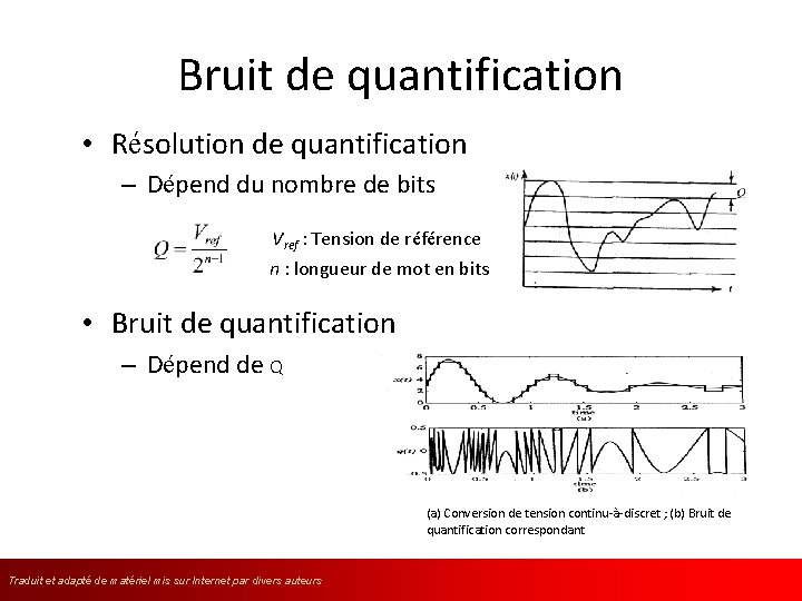 Bruit de quantification • Résolution de quantification – Dépend du nombre de bits Vref