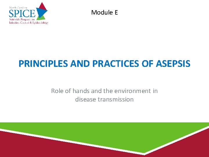 Module E PRINCIPLES AND PRACTICES OF ASEPSIS Role of hands and the environment in Module E PRINCIPLES AND PRACTICES OF ASEPSIS Role of hands and the environment in