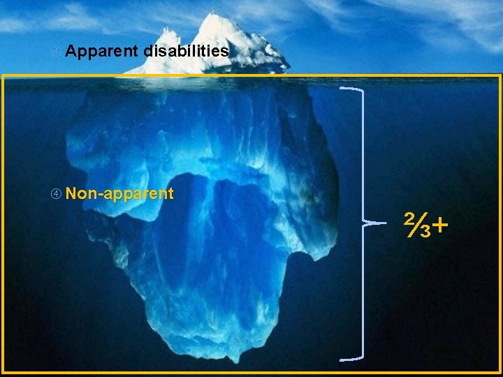 Apparent disabilities Non-apparent ⅔+ Apparent disabilities Non-apparent ⅔+