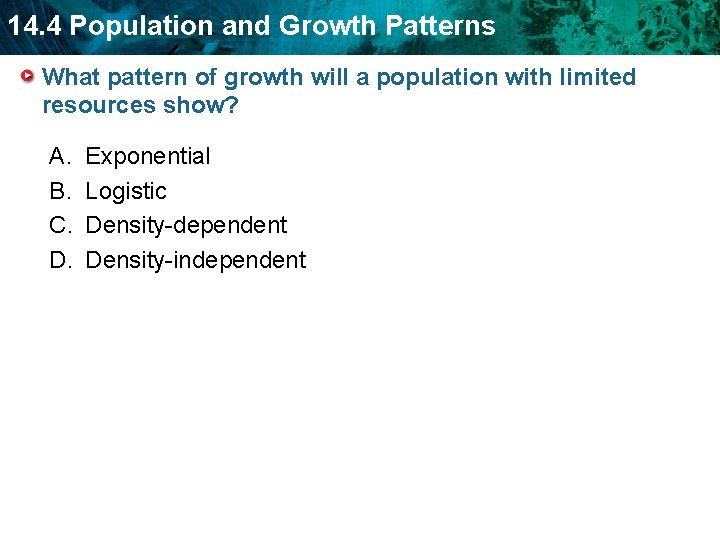 14. 4 Population and Growth Patterns What pattern of growth will a population with