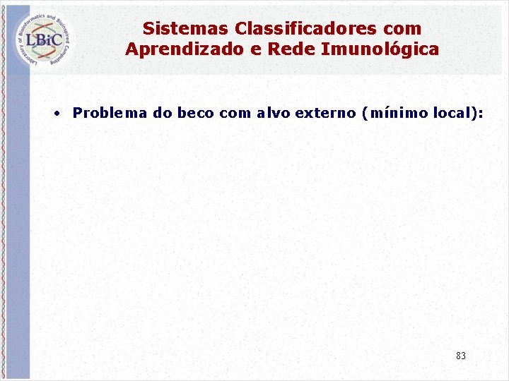 Sistemas Classificadores com Aprendizado e Rede Imunológica • Problema do beco com alvo externo