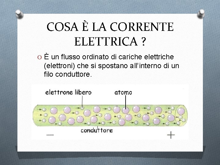 COSA È LA CORRENTE ELETTRICA ? O È un flusso ordinato di cariche elettriche
