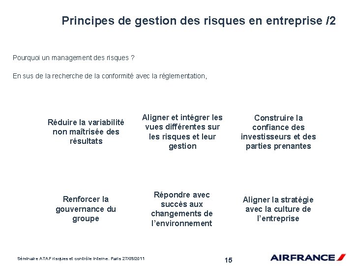 Principes de gestion des risques en entreprise /2 Pourquoi un management des risques ?