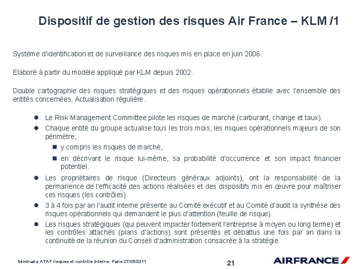 Dispositif de gestion des risques Air France – KLM /1 Système d’identification et de